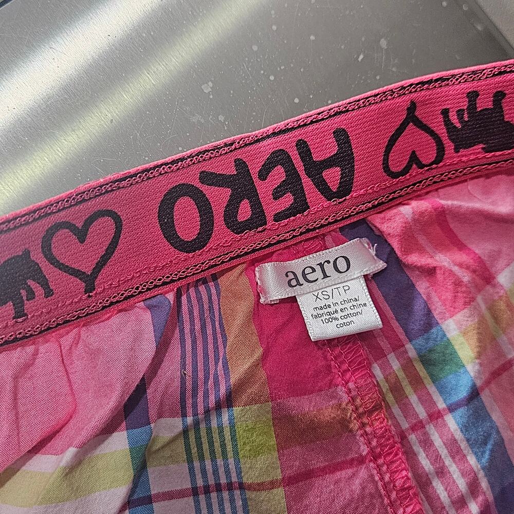 Y2k Vintage Aeropostale Pink Plaid Micro Short Elastic Wasit Size XS - Picture 6 of 7